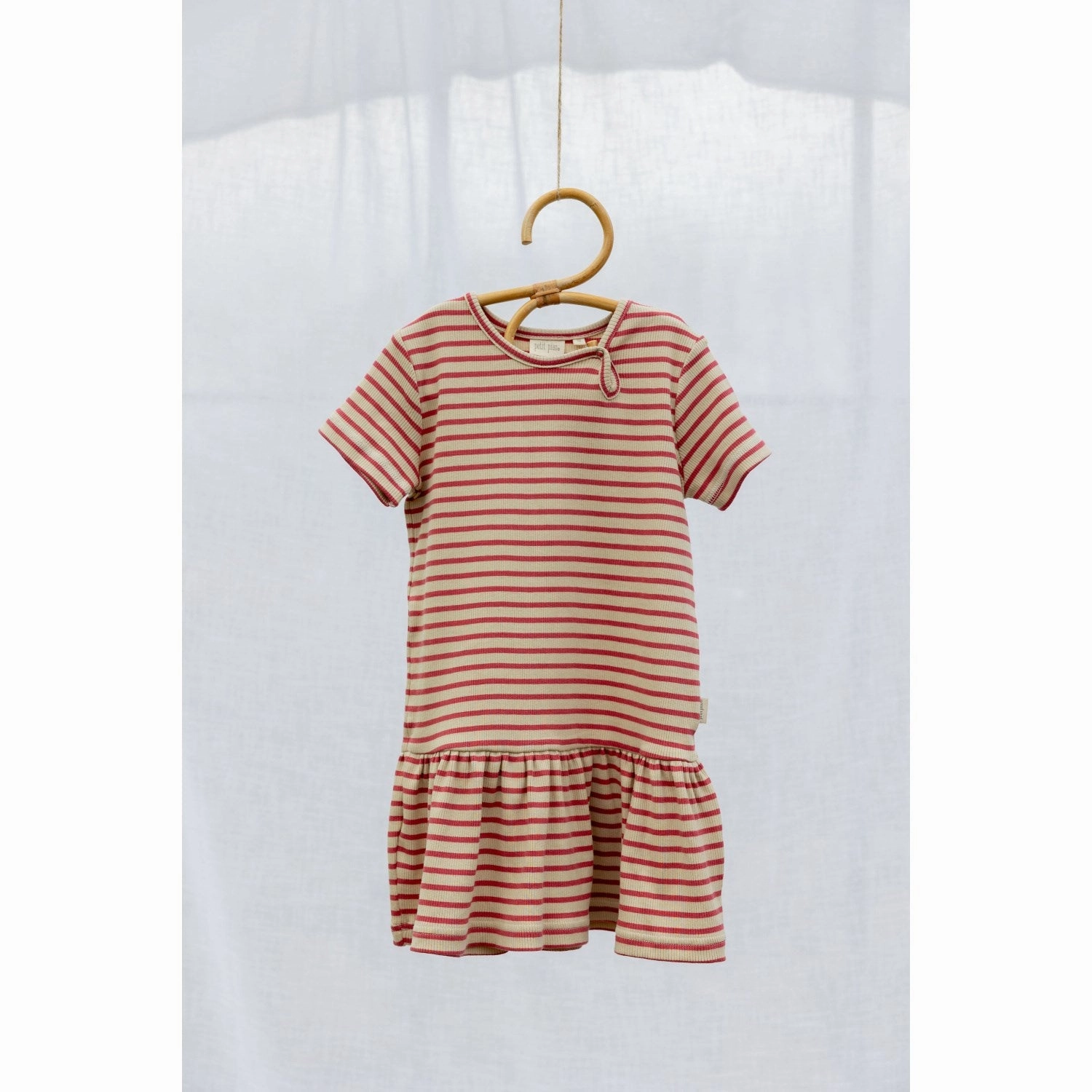 Airy Weave Occasion Wear Petit Piao Light Berry/Dark Off White Dress S/S Modal Striped