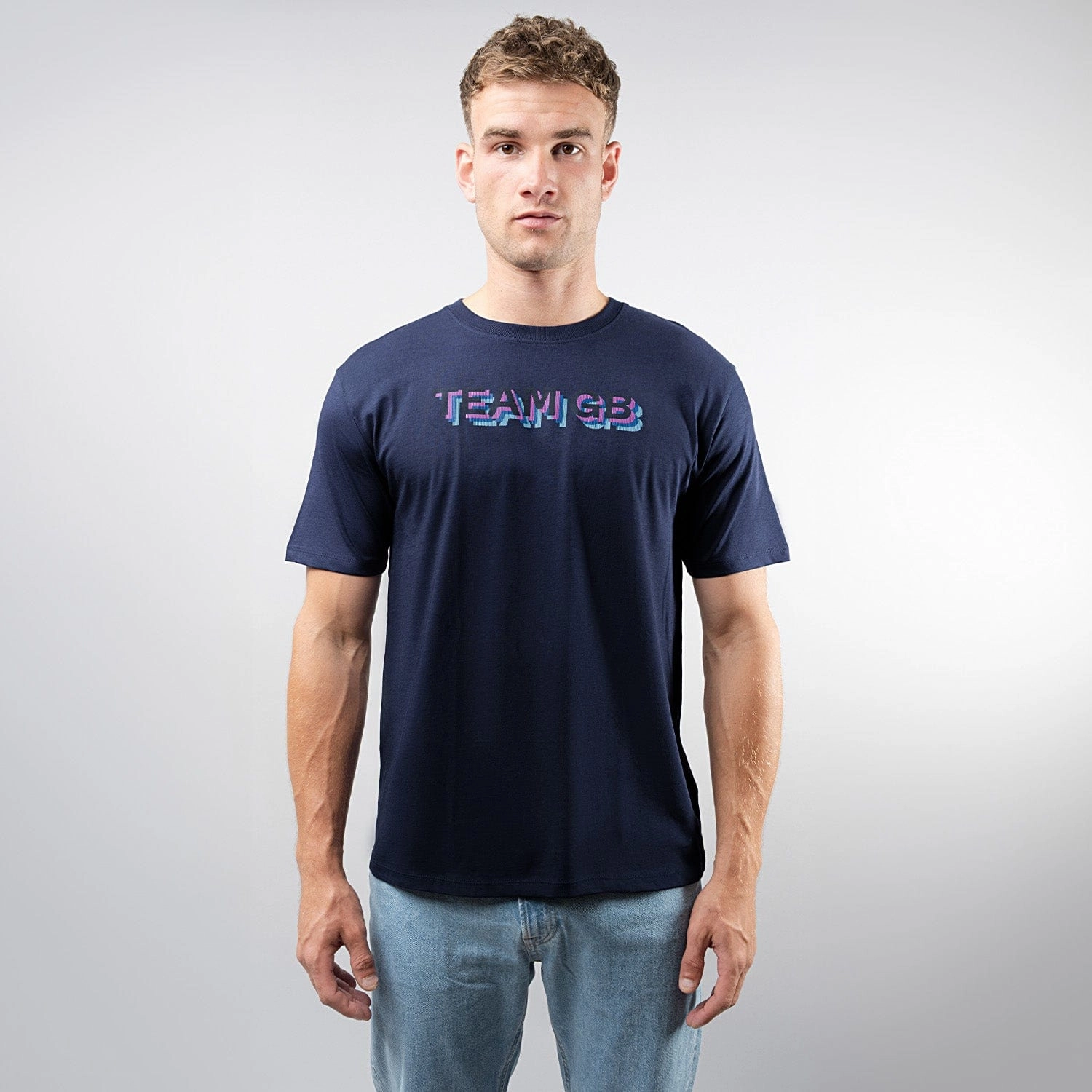 Adult Team GB Stacked Text T-Shirt  - Navy Smooth Look Non Toxic Printing