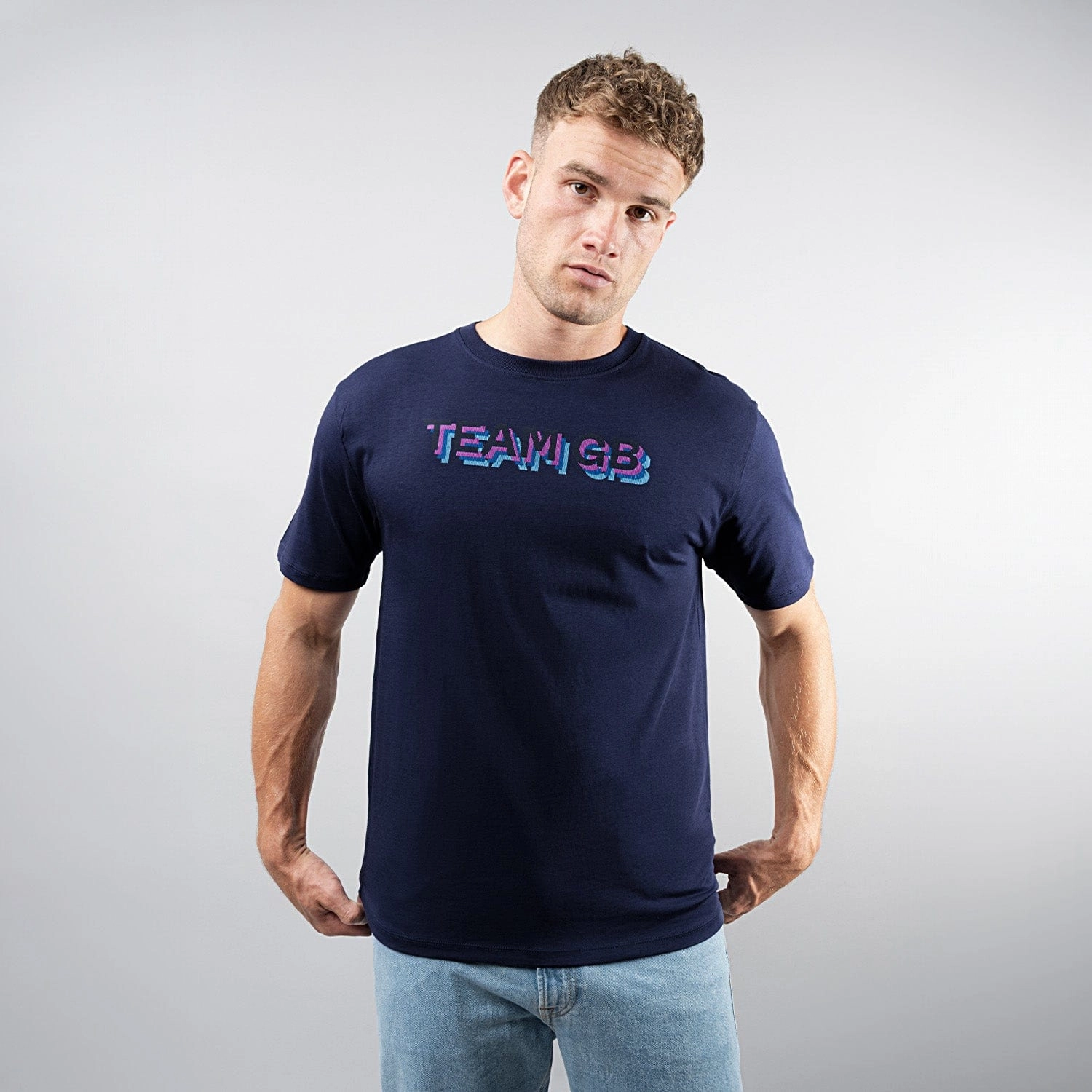 Adult Team GB Stacked Text T-Shirt  - Navy Autumn coziness Basic Wardrobe Piece