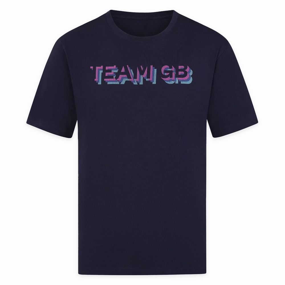 Adult Team GB Stacked Text T-Shirt  - Navy Travel Trend Look Ultra Soft Texture