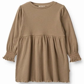 Bohemian style Drawstring-Closure Wheat Beige Rib Stripe Eliane Jersey Dress