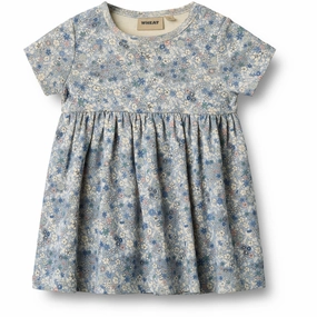 Wheat Blue Summer Flowers Jersey Dress S/S Nova Sweet Mood Satin Finish