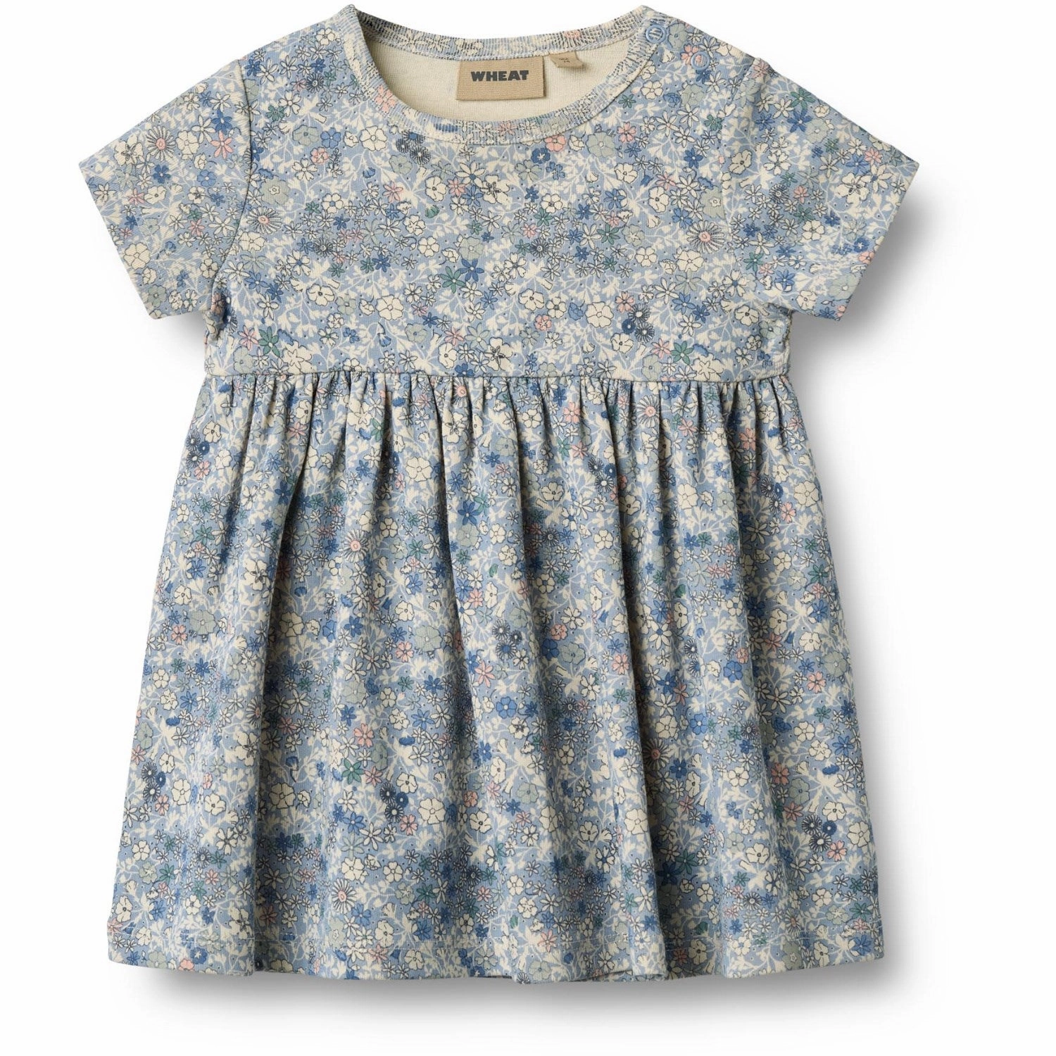 Wheat Blue Summer Flowers Jersey Dress S/S Nova Sweet Mood Satin Finish