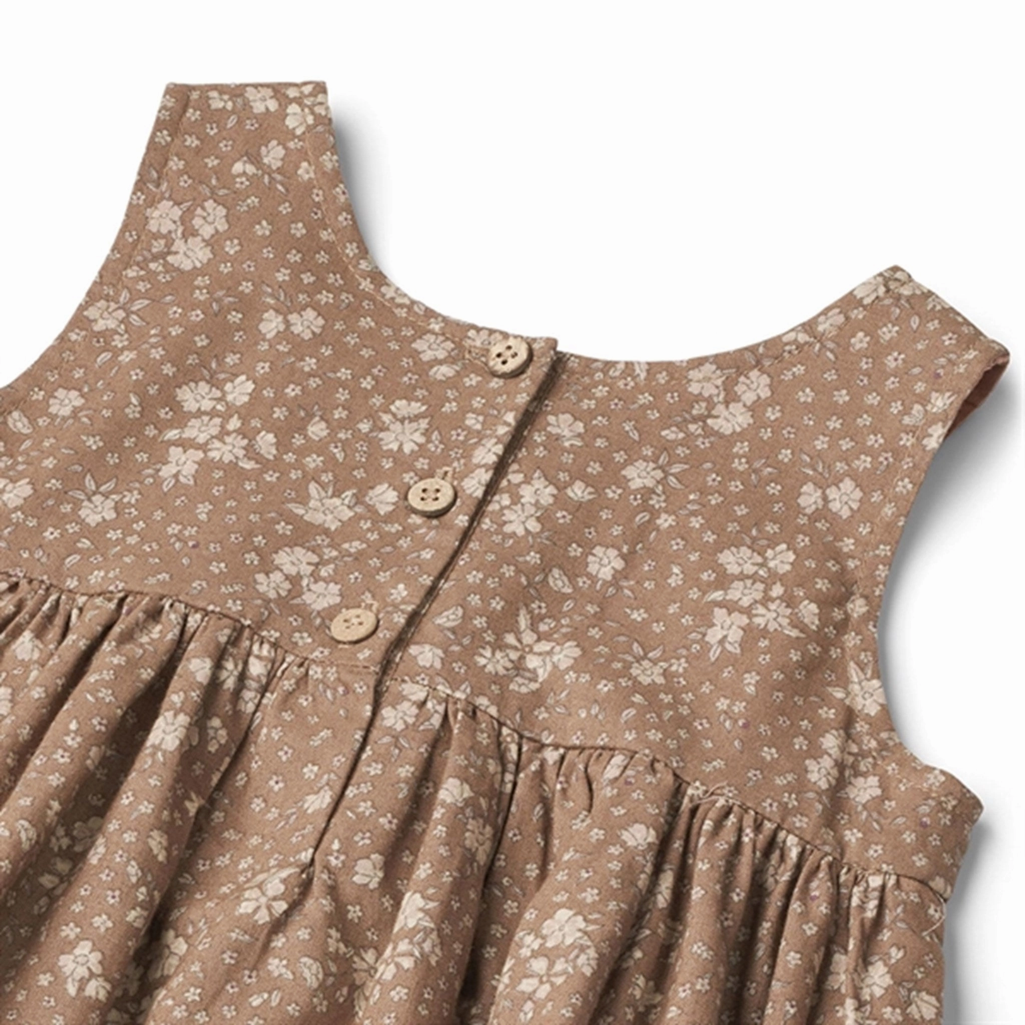 Wedding-Guest Wheat Cocoa Brown Flowers Pinafore Wrinkles Dress