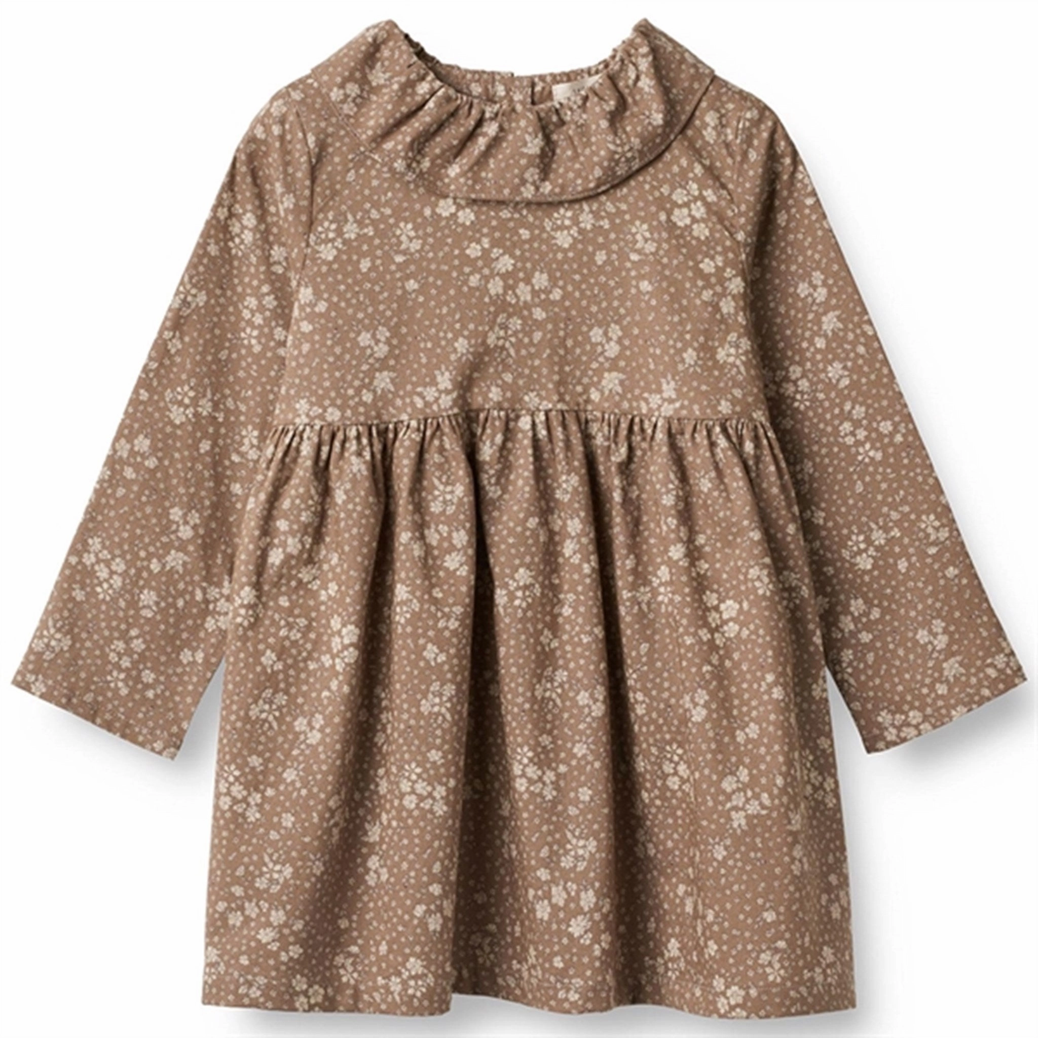 Wheat Cocoa Brown Flowers Violetta Dress Printed-Fabric Airy Fabric