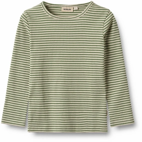 Embellished Neckline Wheat Elm Green Stripe Blouse Stig
