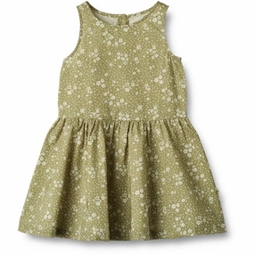 Wheat Green Flowers Dress Nilla Silky Layer Happy Fit