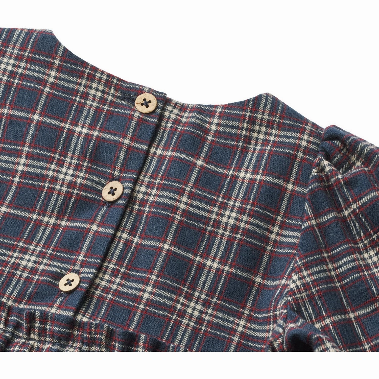 Wheat Navy Check Dress Fanny Airy Weave