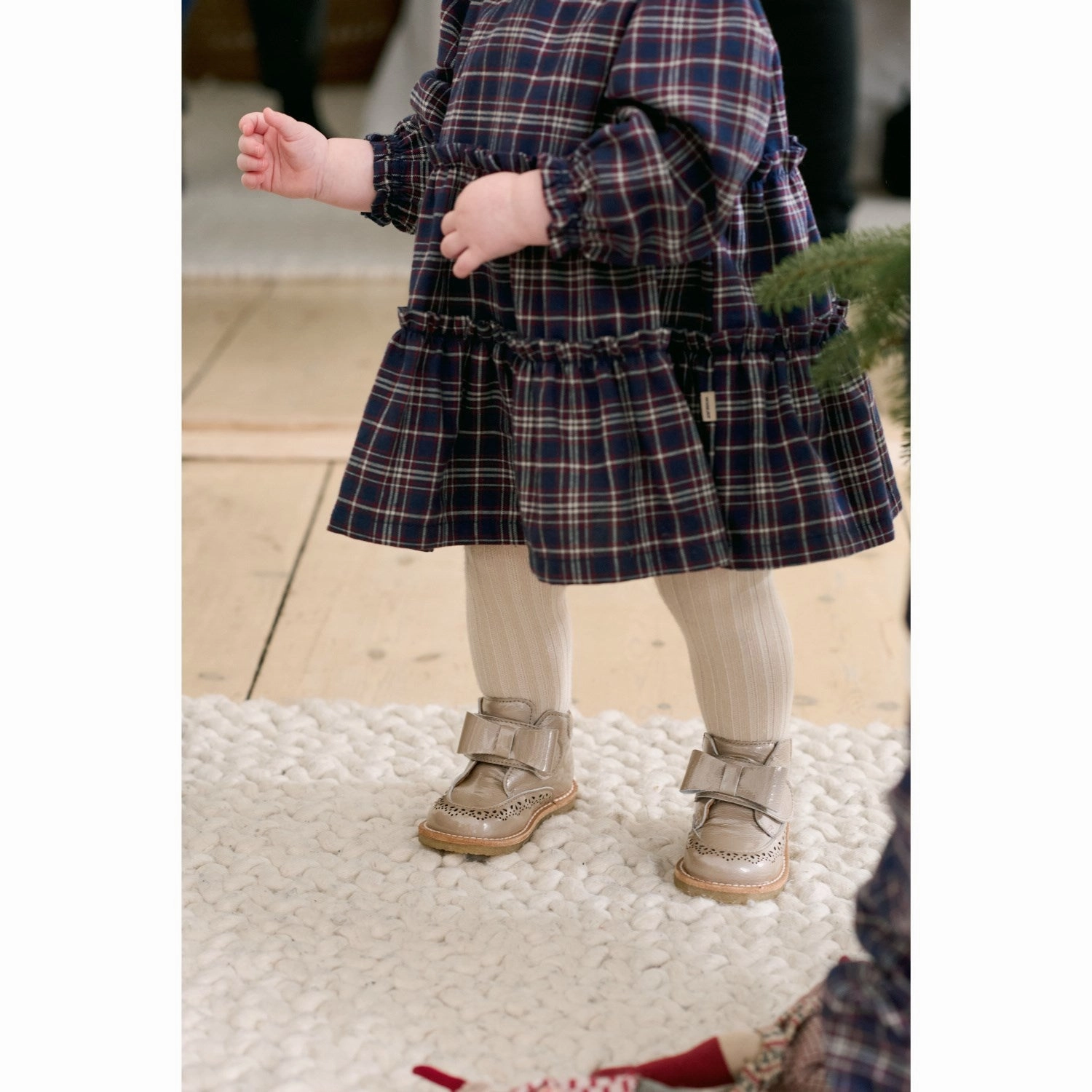 Modern Edge Statement-Print Wheat Navy Check Dress Fanny