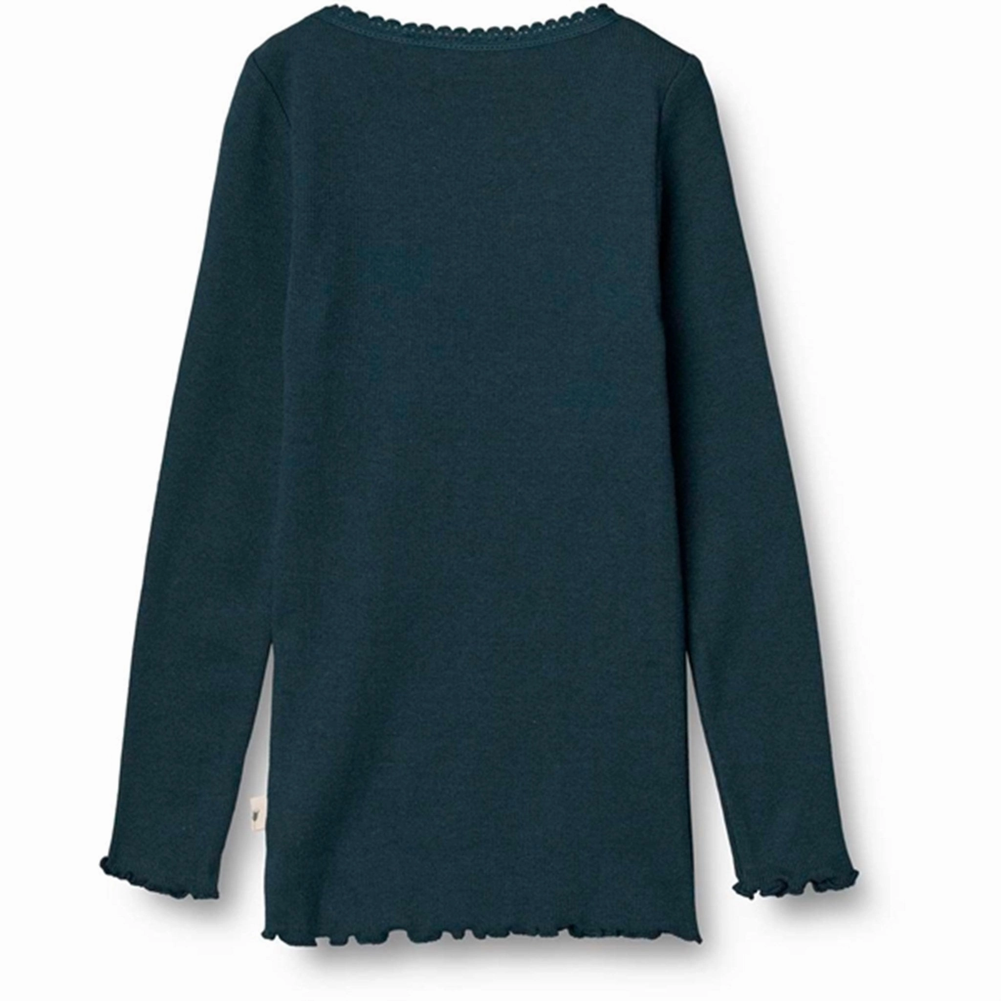 checkered pattern Wheat Navy Rib Lace Blouse