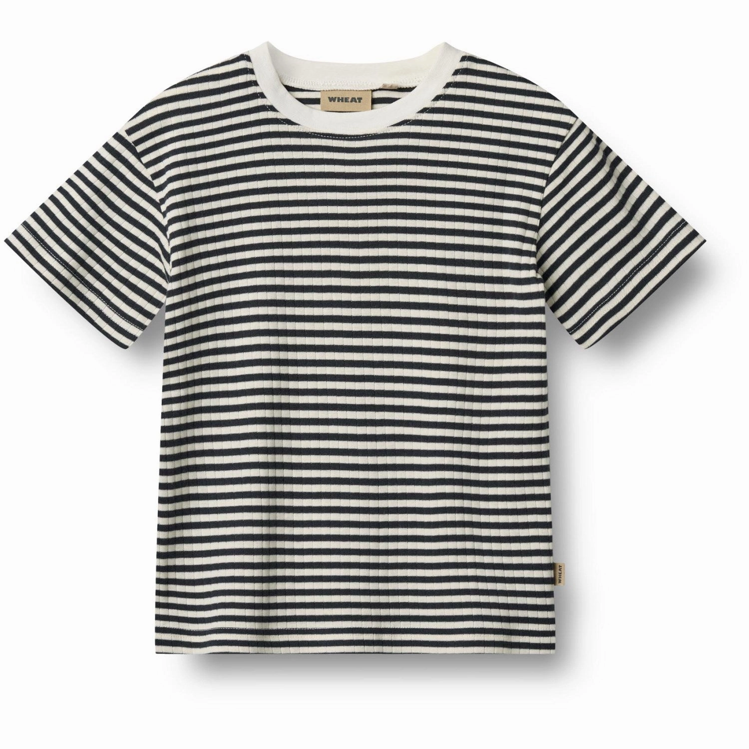Wheat Navy Rib Stripe T-Shirt S/S Fabian Simple Look Double Stitched Seams