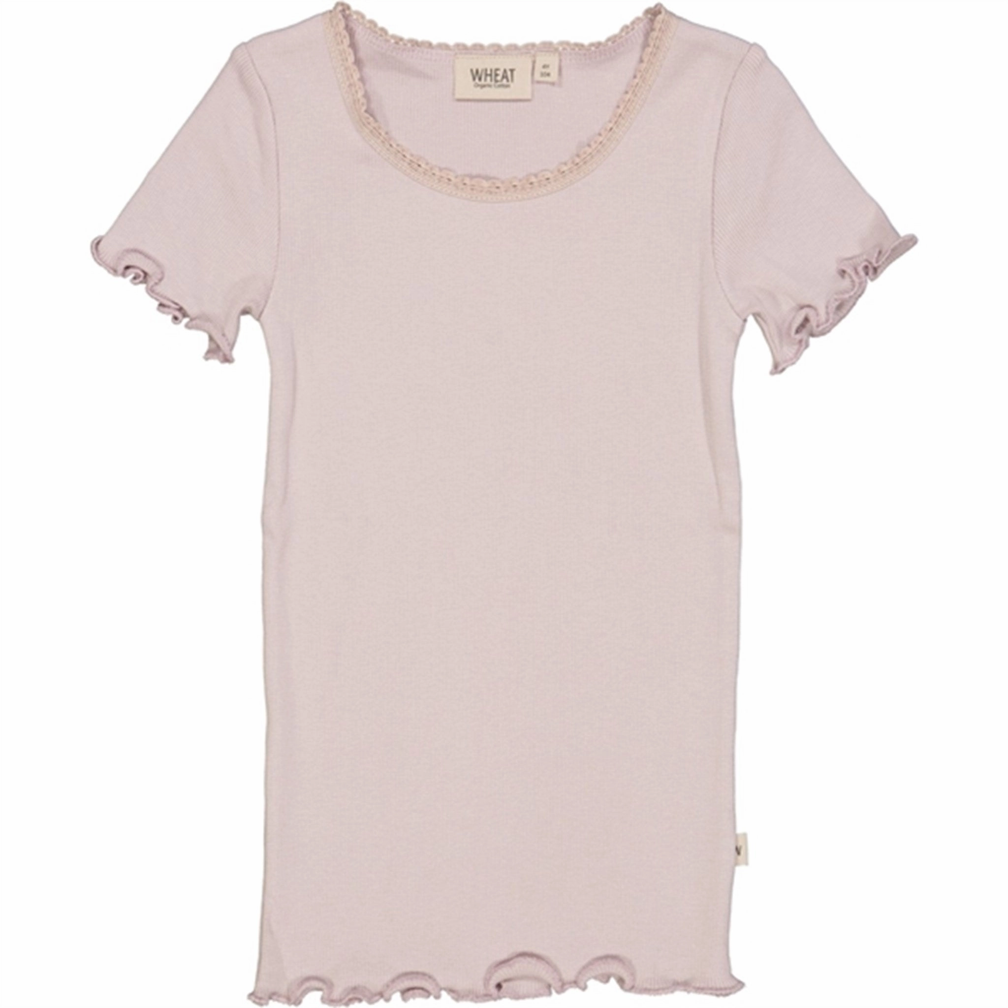 Casual Style Wear Abstract print Wheat Soft Lilac Rib Lace T-shirt