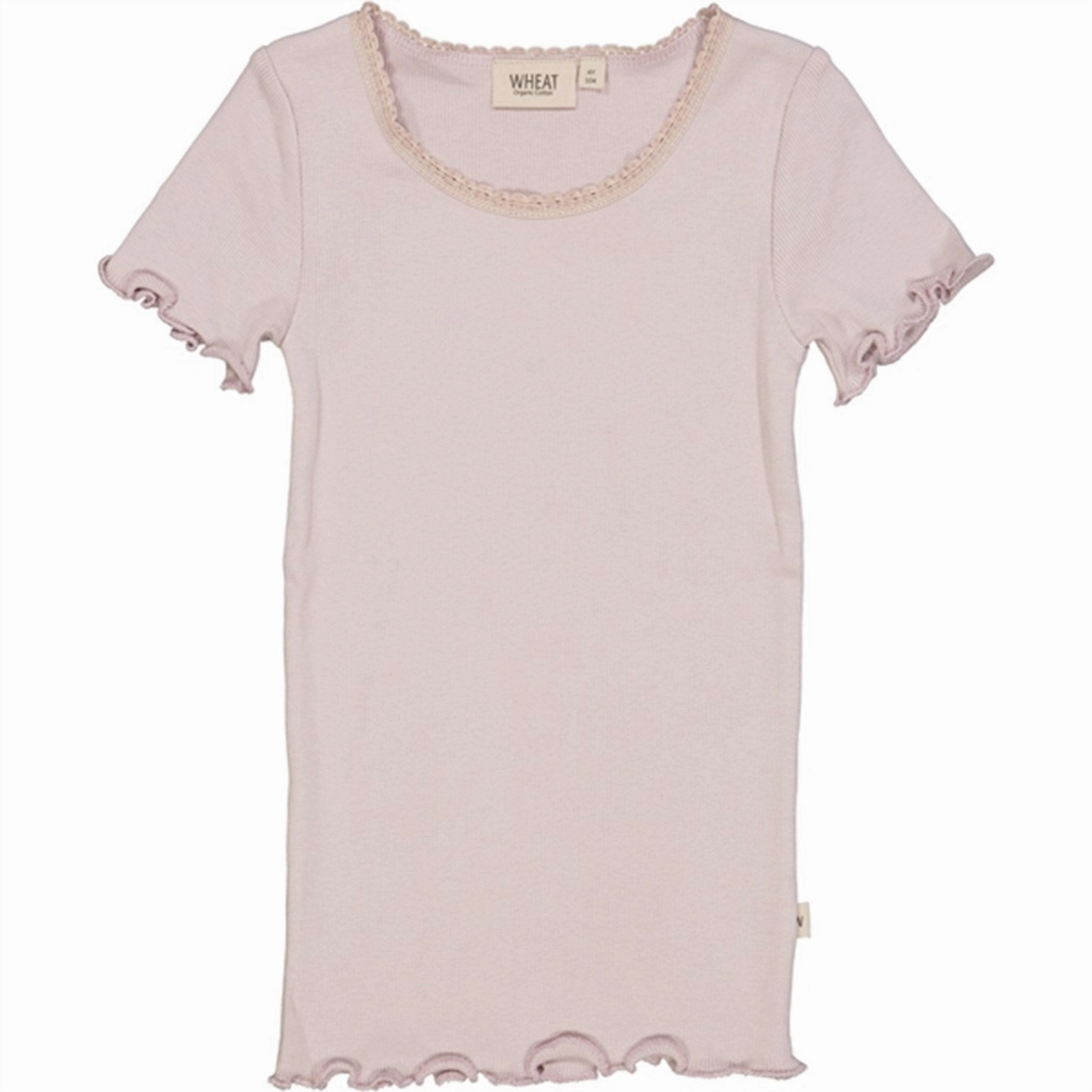 Wheat Soft Lilac Rib Lace T-shirt Fashion Comfort Leisure Casual