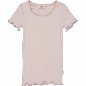 Casual Style Wear Abstract print Wheat Soft Lilac Rib Lace T-shirt