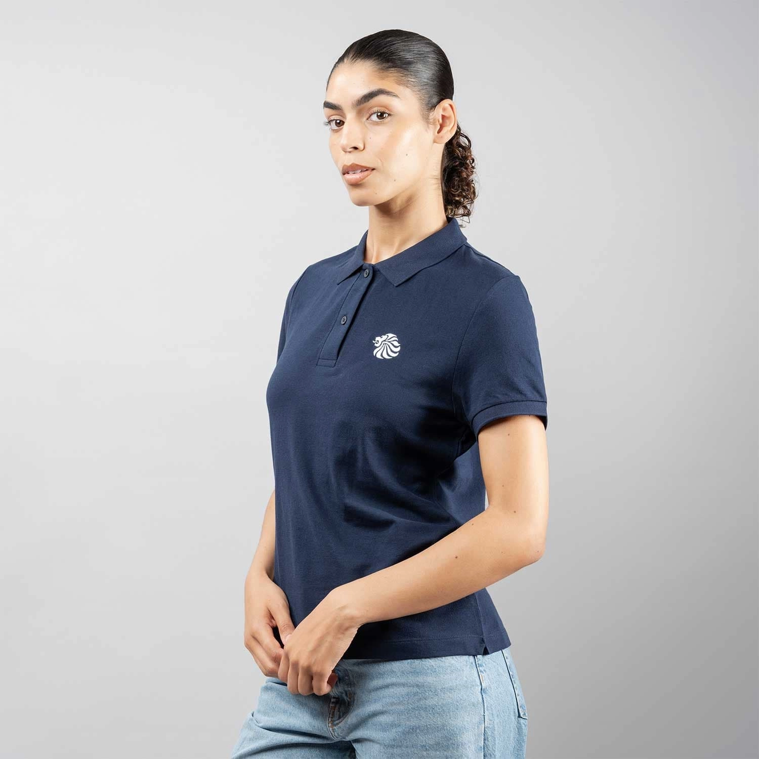 Rayon blend Women's Team GB Mono Small Lion Polo  - Navy