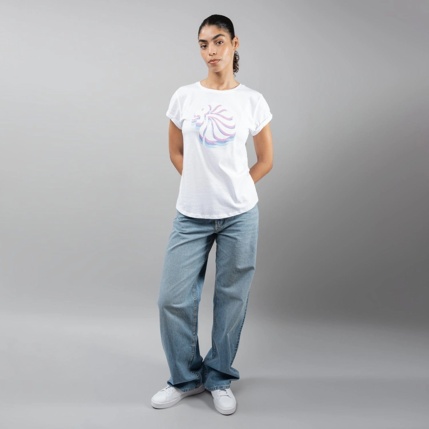 Women's Team GB Stacked Large Lion Graphic T-Shirt  - White Seam Free Shoulders Cozy Comfort