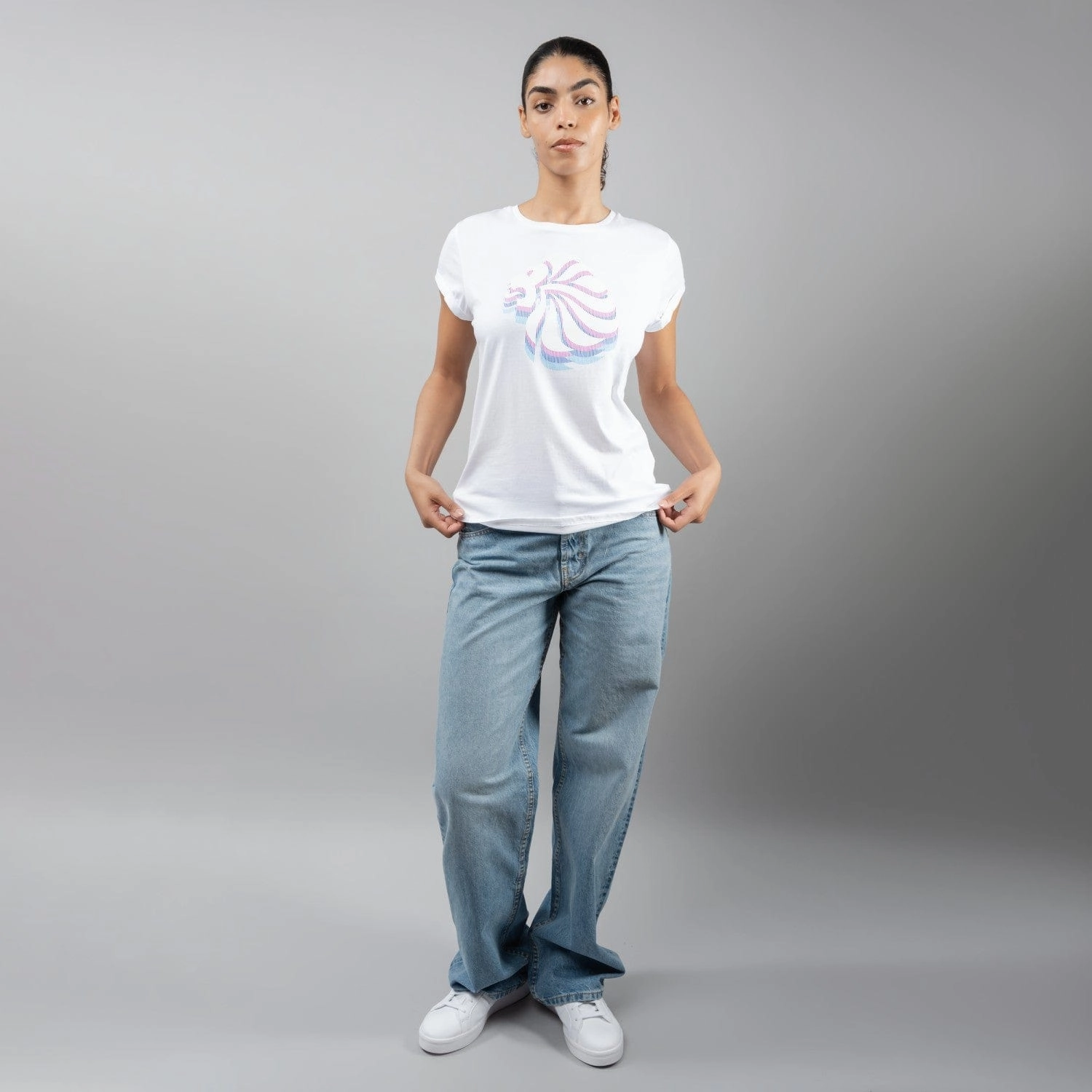 Women's Team GB Stacked Large Lion Graphic T-Shirt  - White Practical Comfort