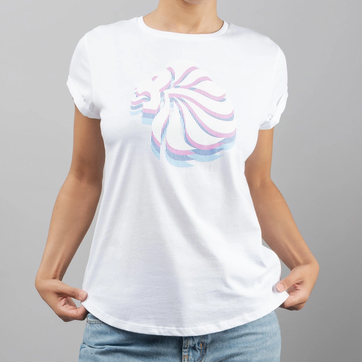 Women's Team GB Stacked Large Lion Graphic T-Shirt  - White Seasonal Outfit