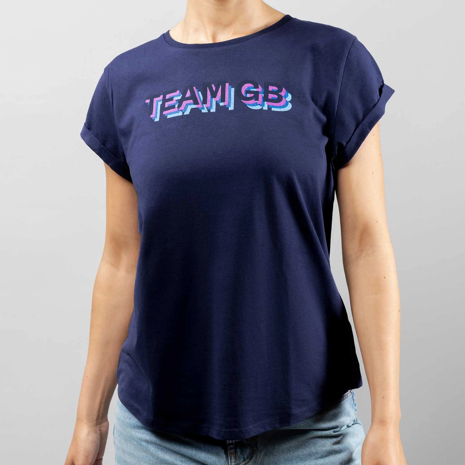 Oversized Fit Comfy Fit Wear Women's Team GB Stacked Text T-Shirt - Navy  - Navy