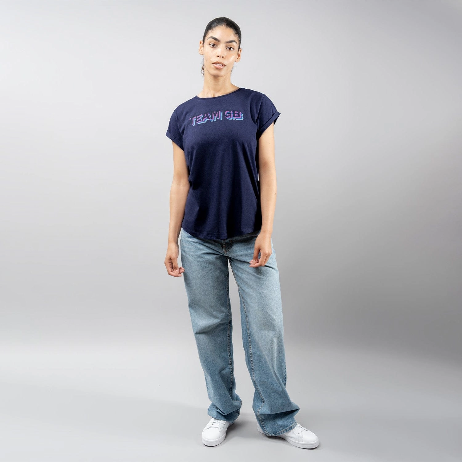 Timeless casual wear Relaxed Torso Fit Women's Team GB Stacked Text T-Shirt - Navy  - Navy