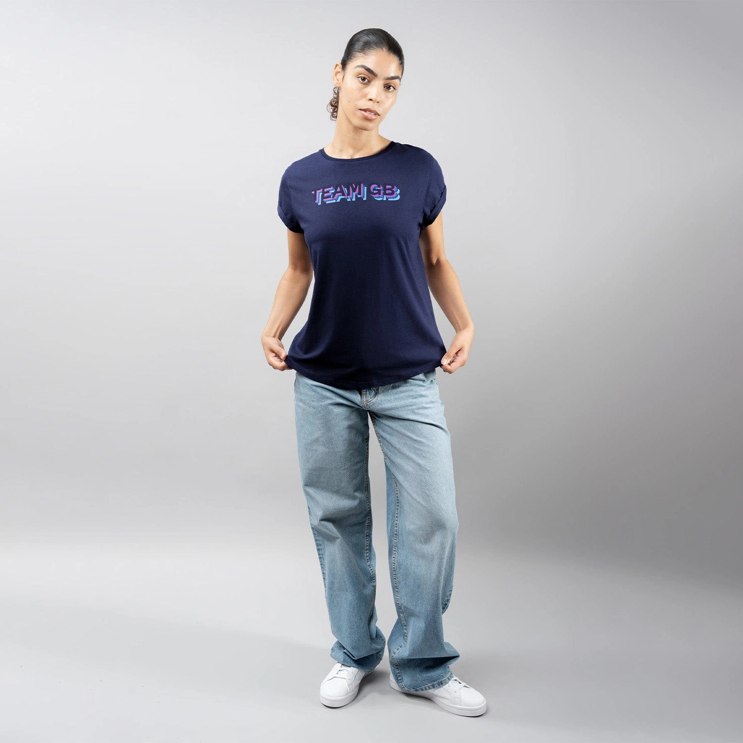 Holiday Casual Effortless Vibe Women's Team GB Stacked Text T-Shirt - Navy  - Navy