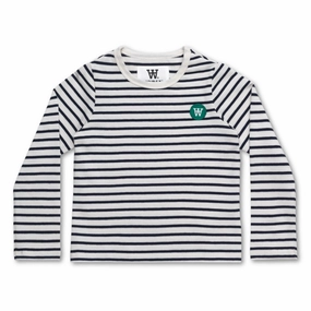 Wood Wood Double A Kim Blouse Off White/Navy Stripes Seamless Side Panels