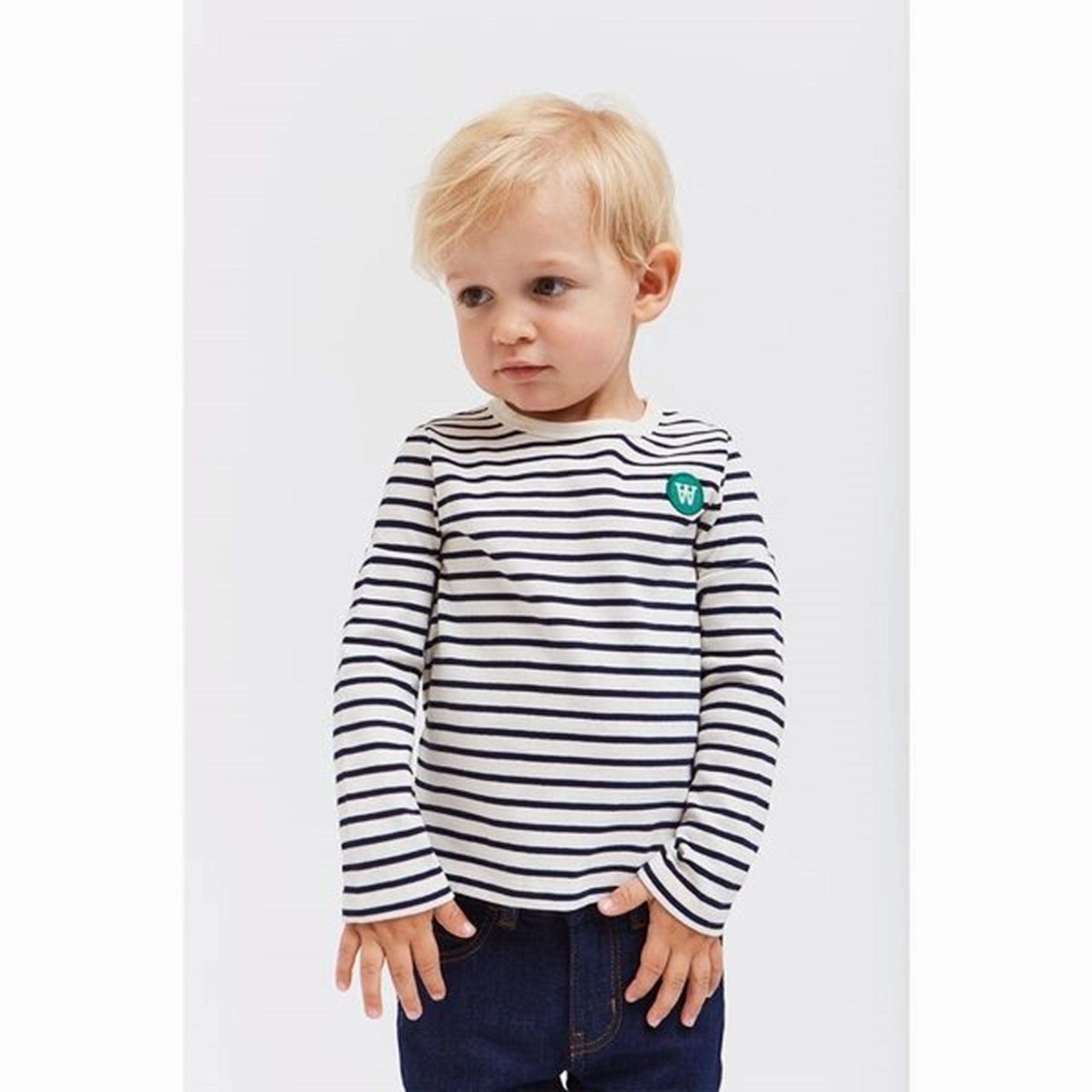 Wood Wood Double A Kim Blouse Off White/Navy Stripes Fall Foliage