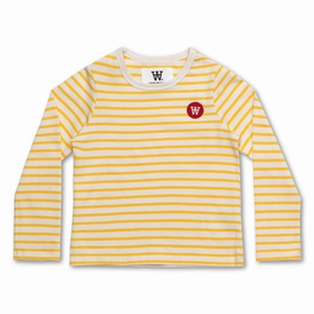 Wood Wood Double A Kim Blouse Off White/Yellow Stripes Eye-Catching Pattern high-low hem