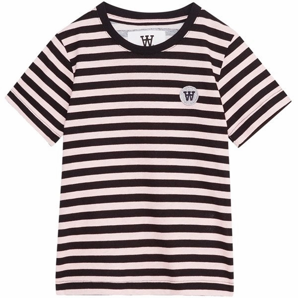 Wood Wood Pale Pink/Black Stripes Ola Chrome Badge T-Shirt coordinate with other items Flattering Shape