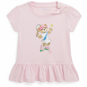 Sporty Look Ribbed Collar Design Ralph Lauren Baby Girl T-Shirt Hint Of Pink