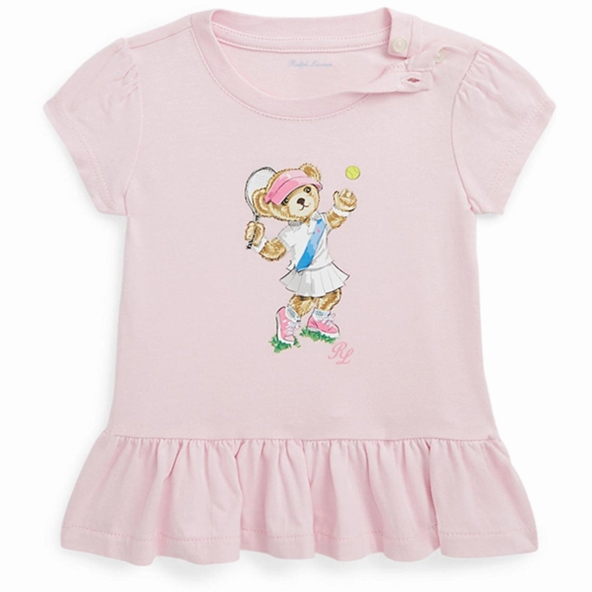 Sporty Look Ribbed Collar Design Ralph Lauren Baby Girl T-Shirt Hint Of Pink
