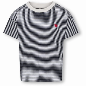 Sustainable Textile Indoor clothing kids ONLY Cloud Dancer Sky Captain Y/D Stripes/ Red Heart Kogpisa Maiken Life Crop Ss Onl Jrs Noos