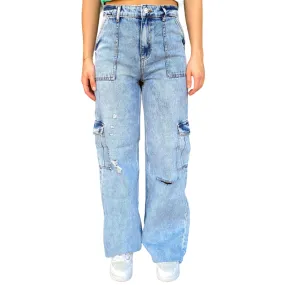 Stylish Layers Pull-on style XT Studio pantalone in jeans largo con tasconi e rotture Flare blu chiaro