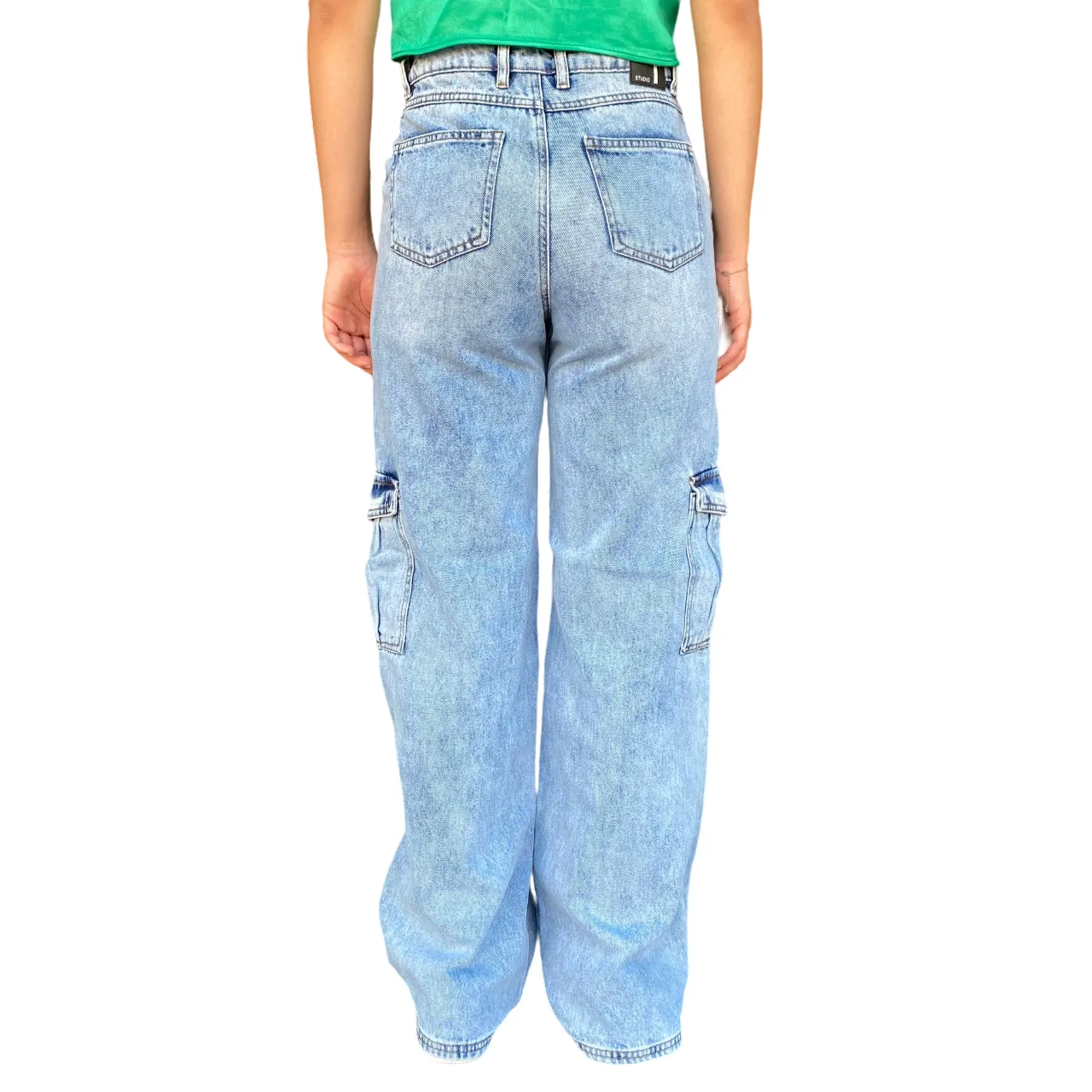 XT Studio pantalone in jeans largo con tasconi e rotture Flare blu chiaro Bi Stretch Fabric Layered Protection