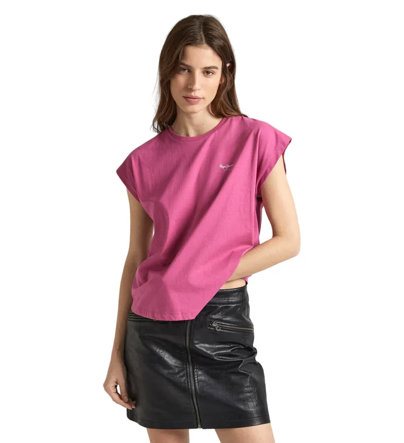 Pepe Jeans maglietta manica corta da donna con logo stampato Lory PL505853 363 rosa Perfect Comfort Soft And Comfortable