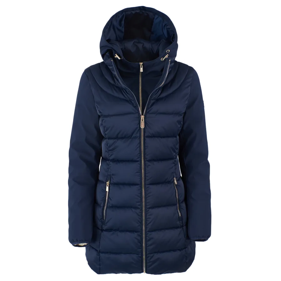 Stylish Shield Yes Zee cappotto trapuntato da donna co finto gilet staccabile O045 blu
