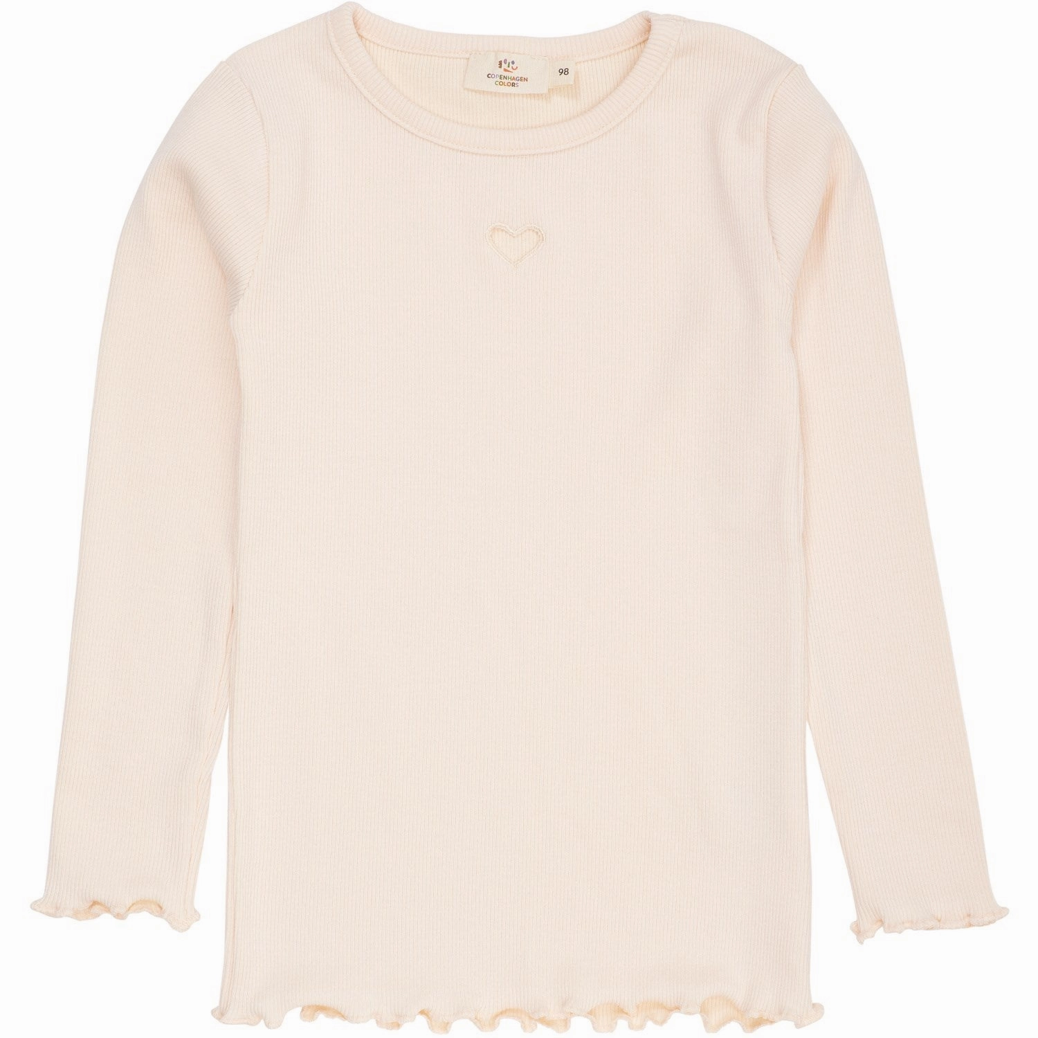 Relaxed Silhouette COPENHAGEN COLORS Dusty Rose Modal Rib Ls Tee W. Heart Hole Pattern